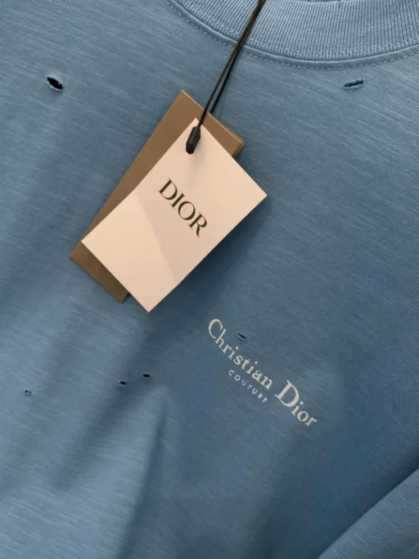 Christian Dior Couture T-Shirt, Relaxed Fit Blue Distressed-Effect Cotton Jersey - DRT10