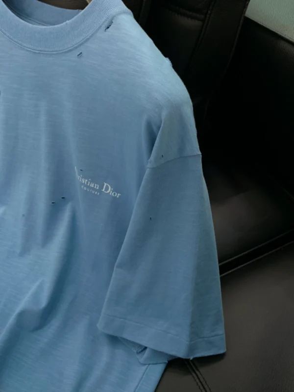 Christian Dior Couture T-Shirt, Relaxed Fit Blue Distressed-Effect Cotton Jersey - DRT10