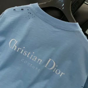 Christian Dior Couture T-Shirt, Relaxed Fit Blue Distressed-Effect Cotton Jersey - DRT10