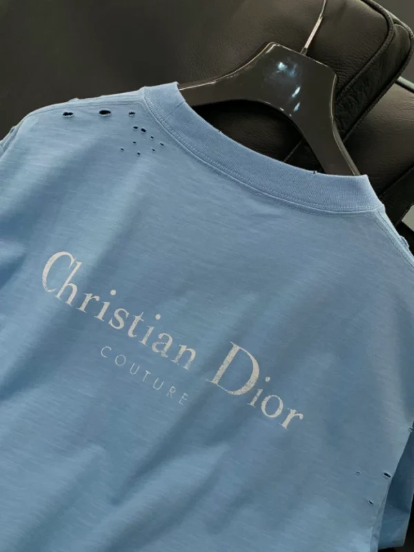 Christian Dior Couture T-Shirt, Relaxed Fit Blue Distressed-Effect Cotton Jersey - DRT10