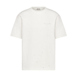 Christian Dior Couture T-Shirt, Relaxed Fit White Distressed-Effect Cotton Jersey - DRT12