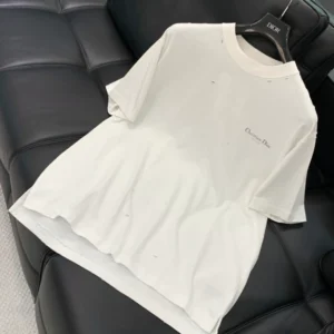 Christian Dior Couture T-Shirt, Relaxed Fit White Distressed-Effect Cotton Jersey - DRT12