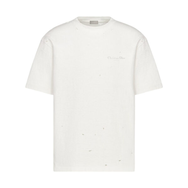 Christian Dior Couture T-Shirt, Relaxed Fit White Distressed-Effect Cotton Jersey - DRT12