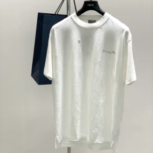 Christian Dior Couture T-Shirt, Relaxed Fit White Distressed-Effect Cotton Jersey - DRT12