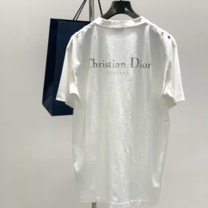 Christian Dior Couture T-Shirt, Relaxed Fit White Distressed-Effect Cotton Jersey - DRT12