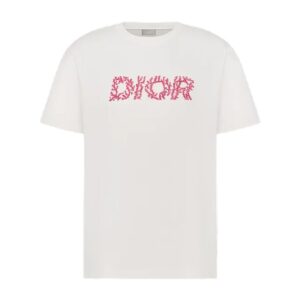 Dior Italic Coral Relaxed Fit T-Shirt In White - DRT03