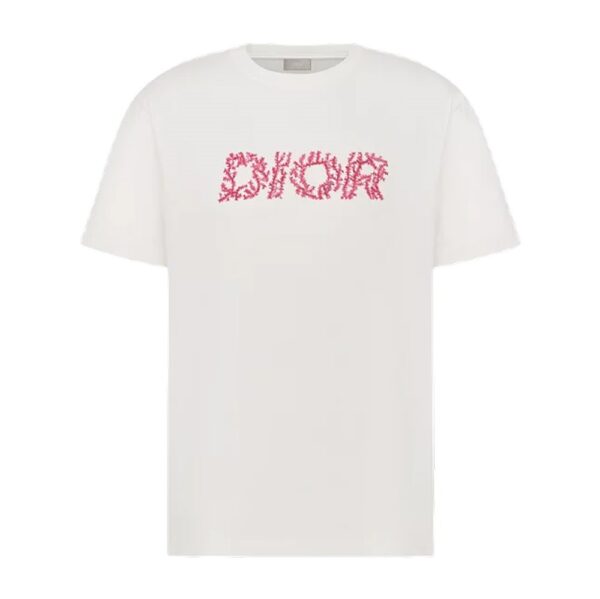 Dior Italic Coral Relaxed Fit T-Shirt In White - DRT03