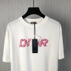Dior Italic Coral Relaxed Fit T-Shirt In White - DRT03