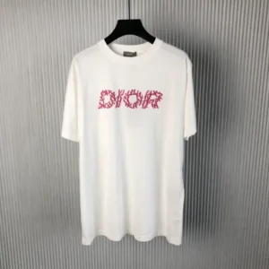 Dior Italic Coral Relaxed Fit T-Shirt In White - DRT03