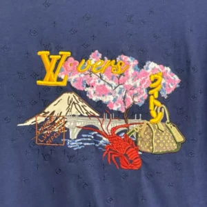 LV Embroidered T-Shirt in Blue - LRT115