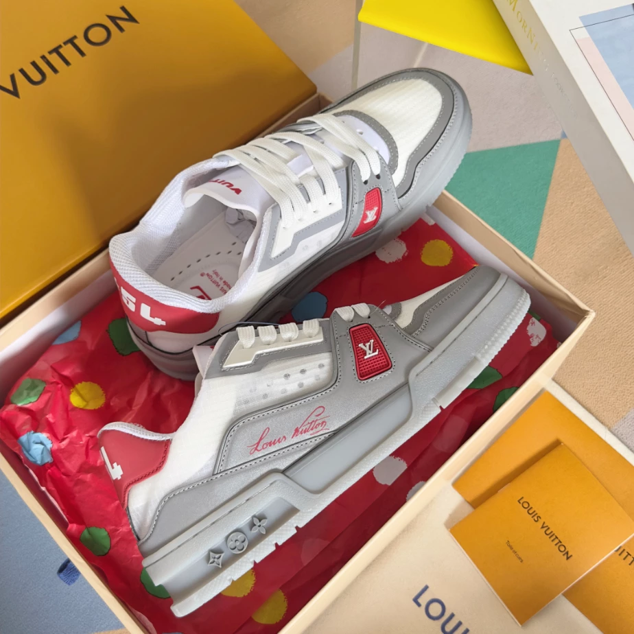 LV Trainer Sneakers In White And Grey - RLS173