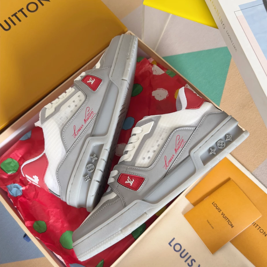 LV Trainer Sneakers In White And Grey - RLS173