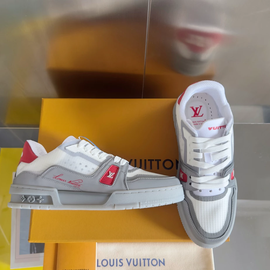 LV Trainer Sneakers In White And Grey - RLS173
