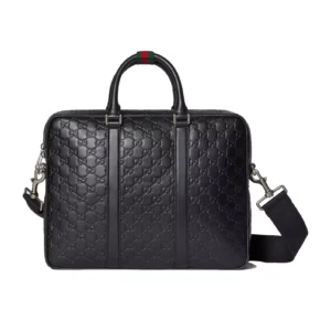 Gucci Emblem Large Briefcase In Black GG Leather - GB044