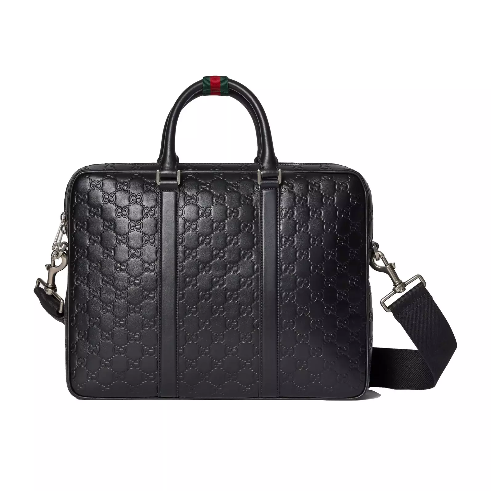 Gucci Emblem Large Briefcase In Black GG Leather - GB044