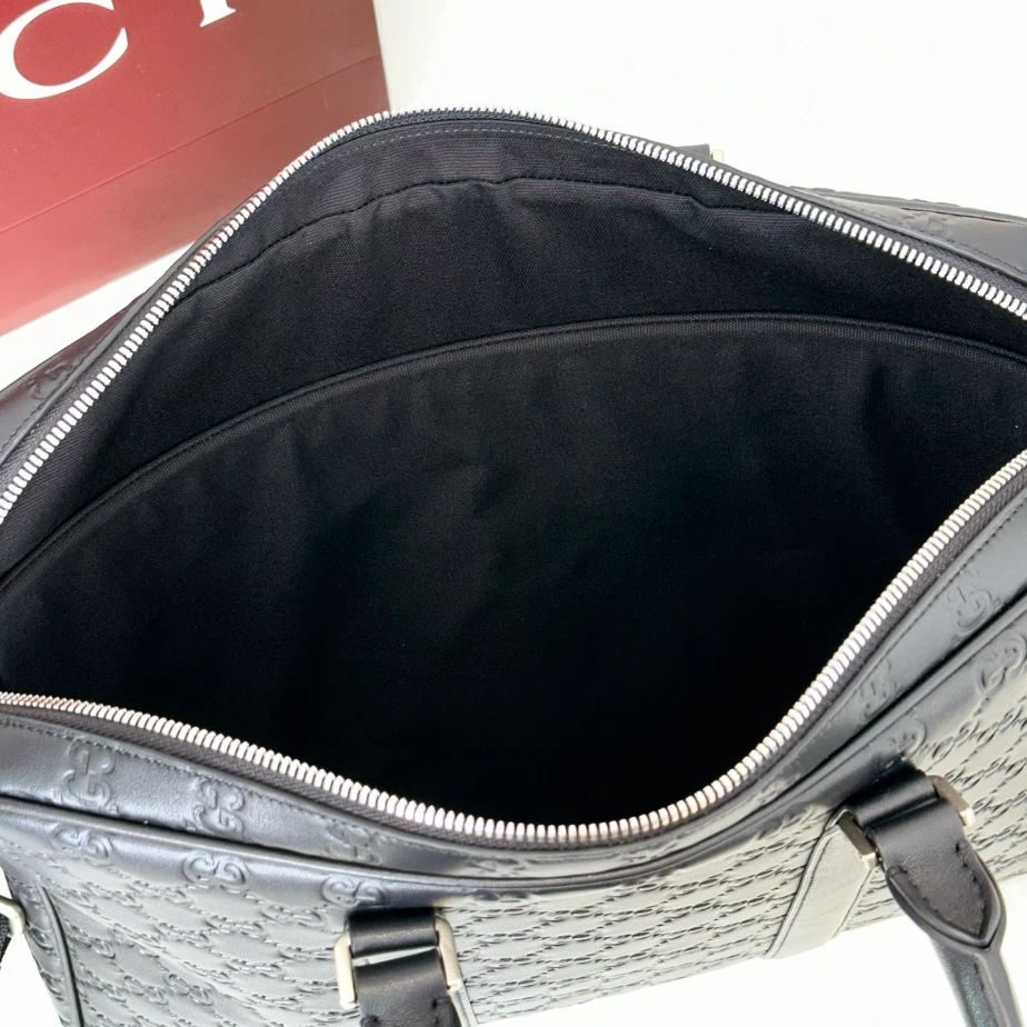 Gucci Emblem Large Briefcase In Black GG Leather - GB044