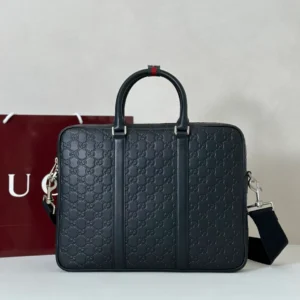 Gucci Emblem Large Briefcase In Black GG Leather - GB044