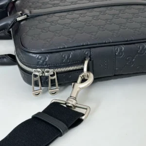 Gucci Emblem Large Briefcase In Black GG Leather - GB044