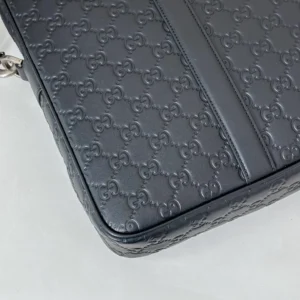 Gucci Emblem Large Briefcase In Black GG Leather - GB044