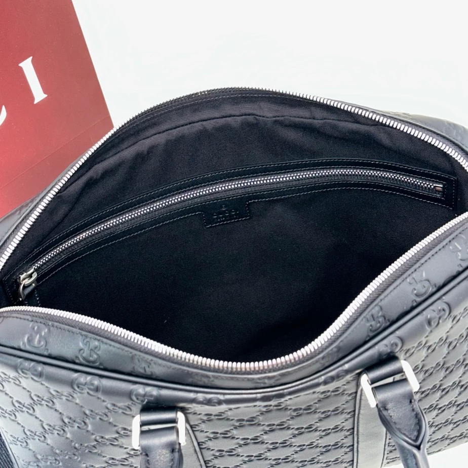 Gucci Emblem Large Briefcase In Black GG Leather - GB044
