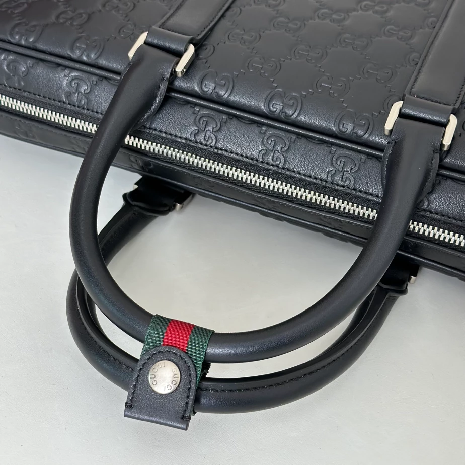 Gucci Emblem Large Briefcase In Black GG Leather - GB044