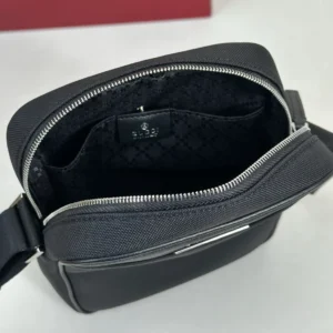Gucci Tag Small Crossbody Bag In Black Nylon - GB040