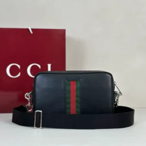 Gucci Web Trademark Small Crossbody Bag In Black Leather - GB046