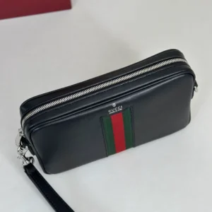 Gucci Web Trademark Small Crossbody Bag In Black Leather - GB046