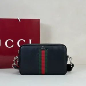 Gucci Web Trademark Small Crossbody Bag In Black Leather - GB046