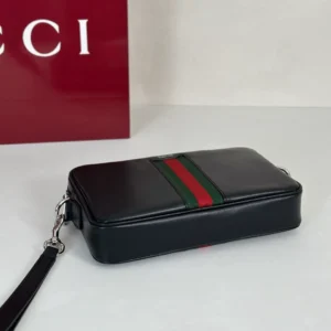 Gucci Web Trademark Small Crossbody Bag In Black Leather - GB046