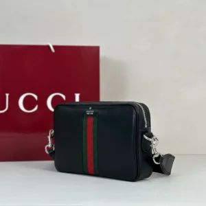 Gucci Web Trademark Small Crossbody Bag In Black Leather - GB046