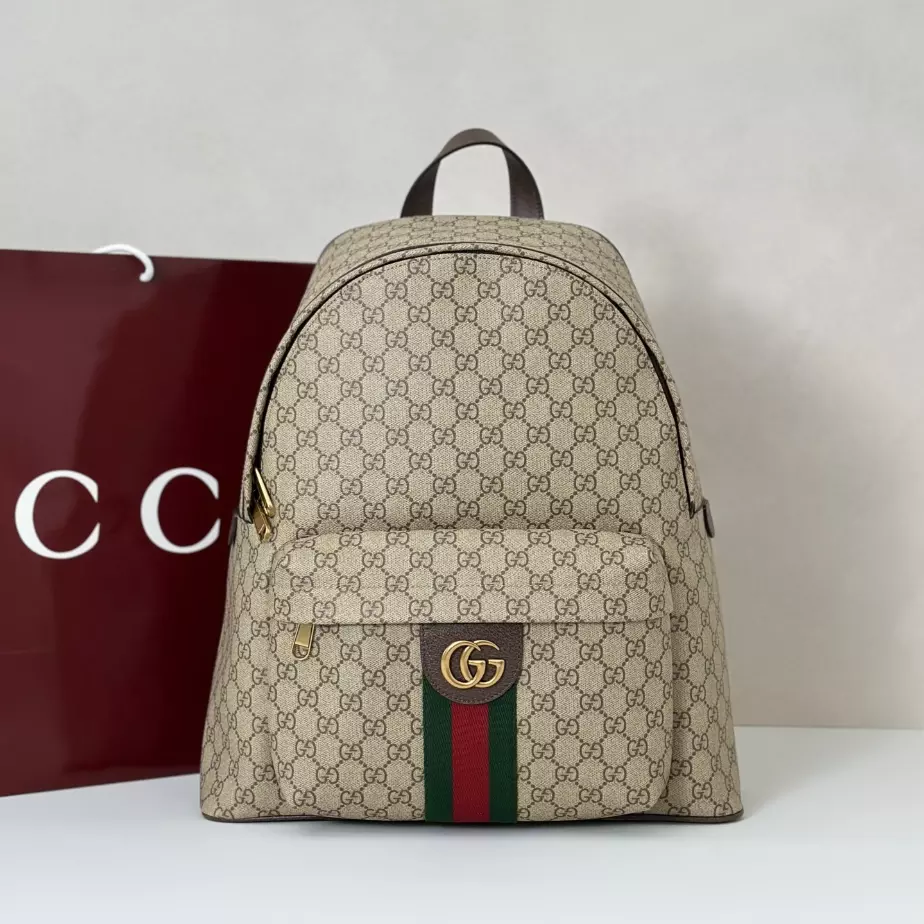 Gucci Ophidia Medium Backpack In Beige And Dark Brown GG Fabric