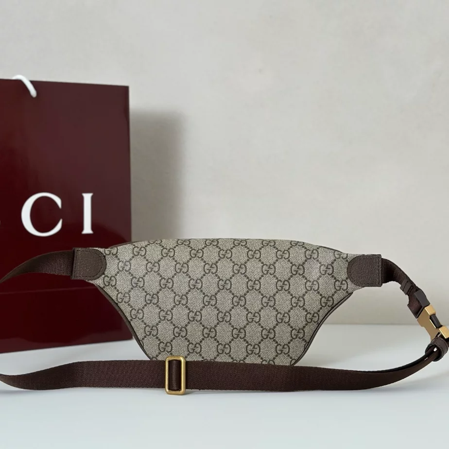 Gucci Ophidia Small Belt Bag In Beige And Dark Brown Fabric - GB054