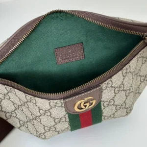 Gucci Ophidia Small Belt Bag In Beige And Dark Brown Fabric - GB054