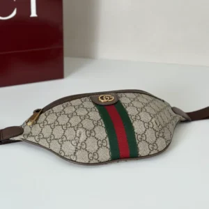 Gucci Ophidia Small Belt Bag In Beige And Dark Brown Fabric - GB054