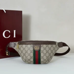 Gucci Ophidia Small Belt Bag In Beige And Dark Brown Fabric - GB054