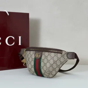 Gucci Ophidia Small Belt Bag In Beige And Dark Brown Fabric - GB054